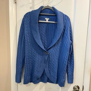 L.L.Bean Cable Knit Cardigan Sz XL Blue Shawl Collar Toggle Closure Cotton